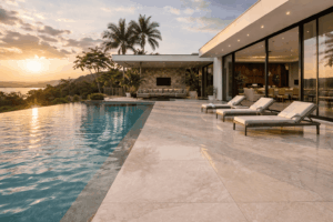 Porcelain slab pool deck